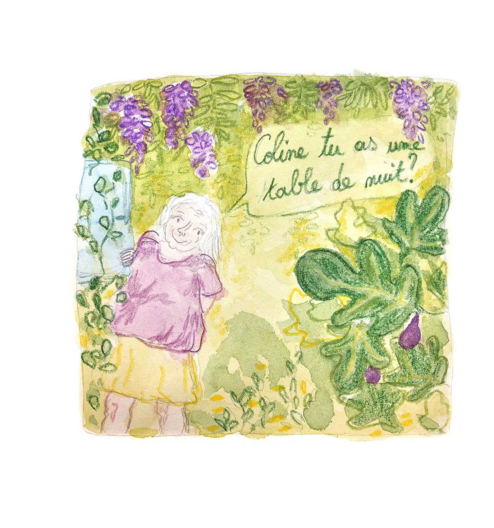 <i>Mémé</i>, aquarelle et crayons, 2024