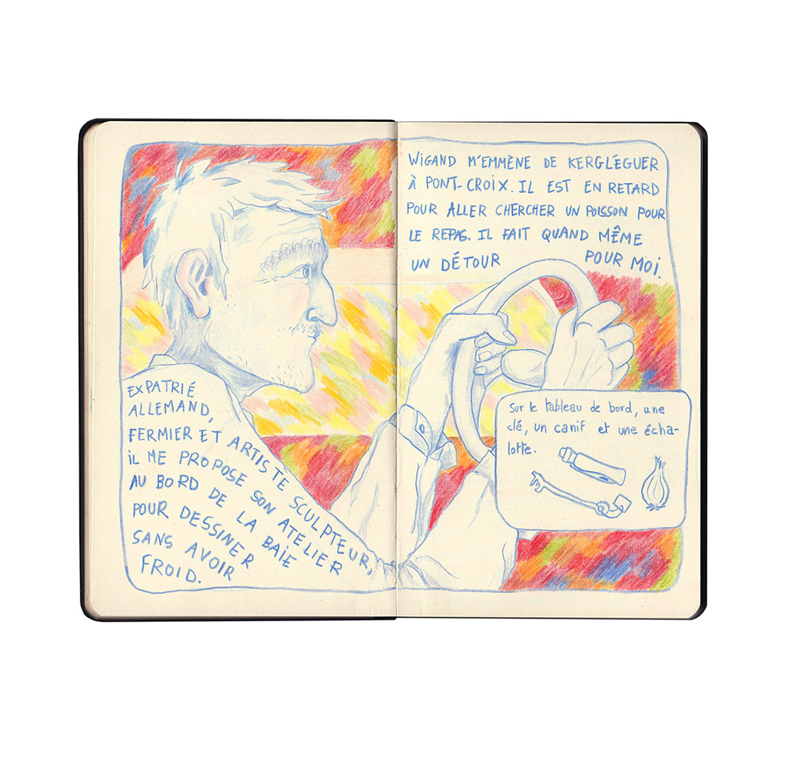 <i>Rencontre en stop</i>, crayons, 2024