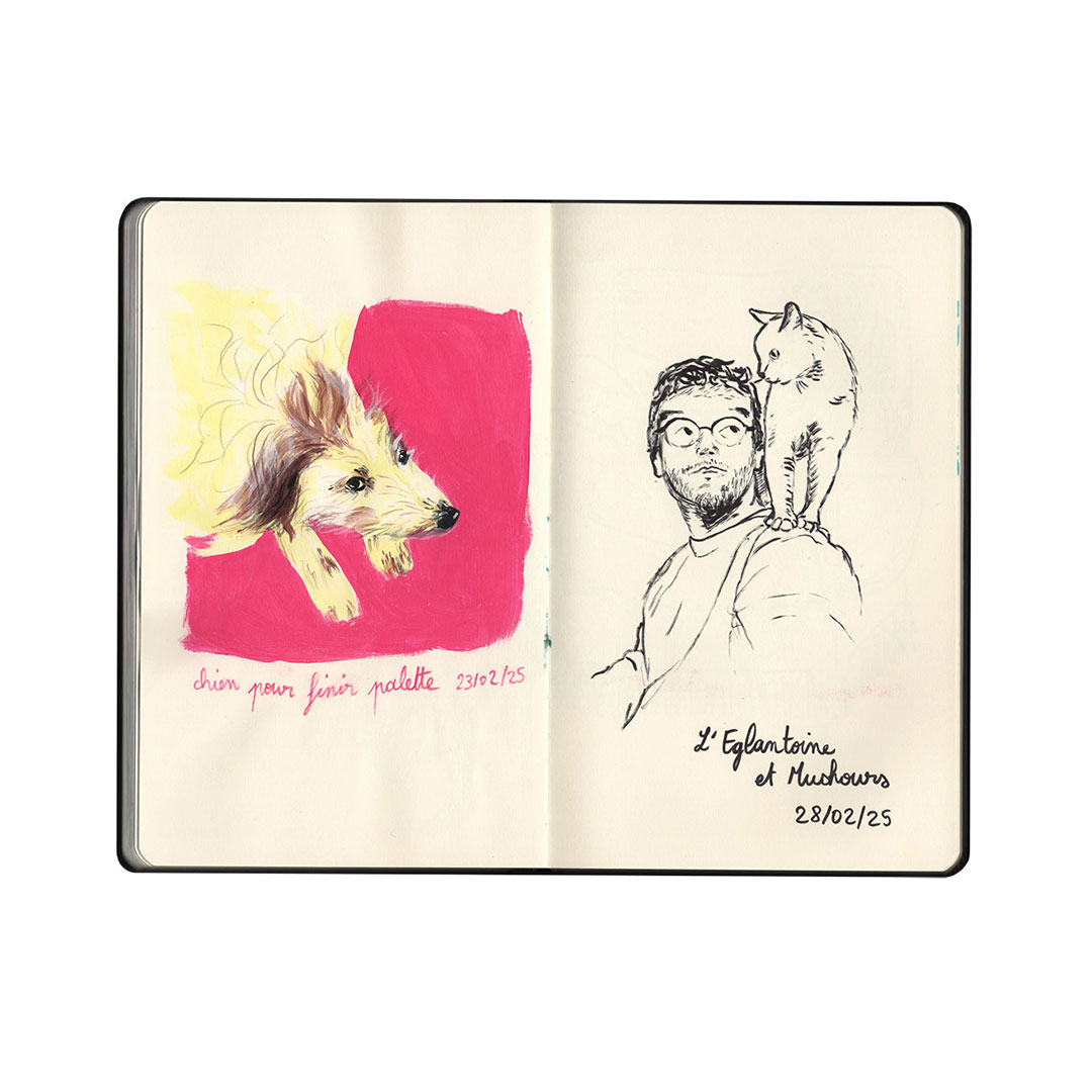 <i>Chien pour finir palette</i>, acrylique et feutre, 2025