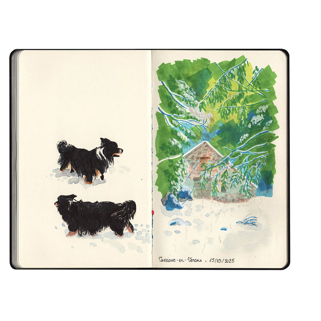<i>Vercors</i>, feutres et aquarelle, 2025