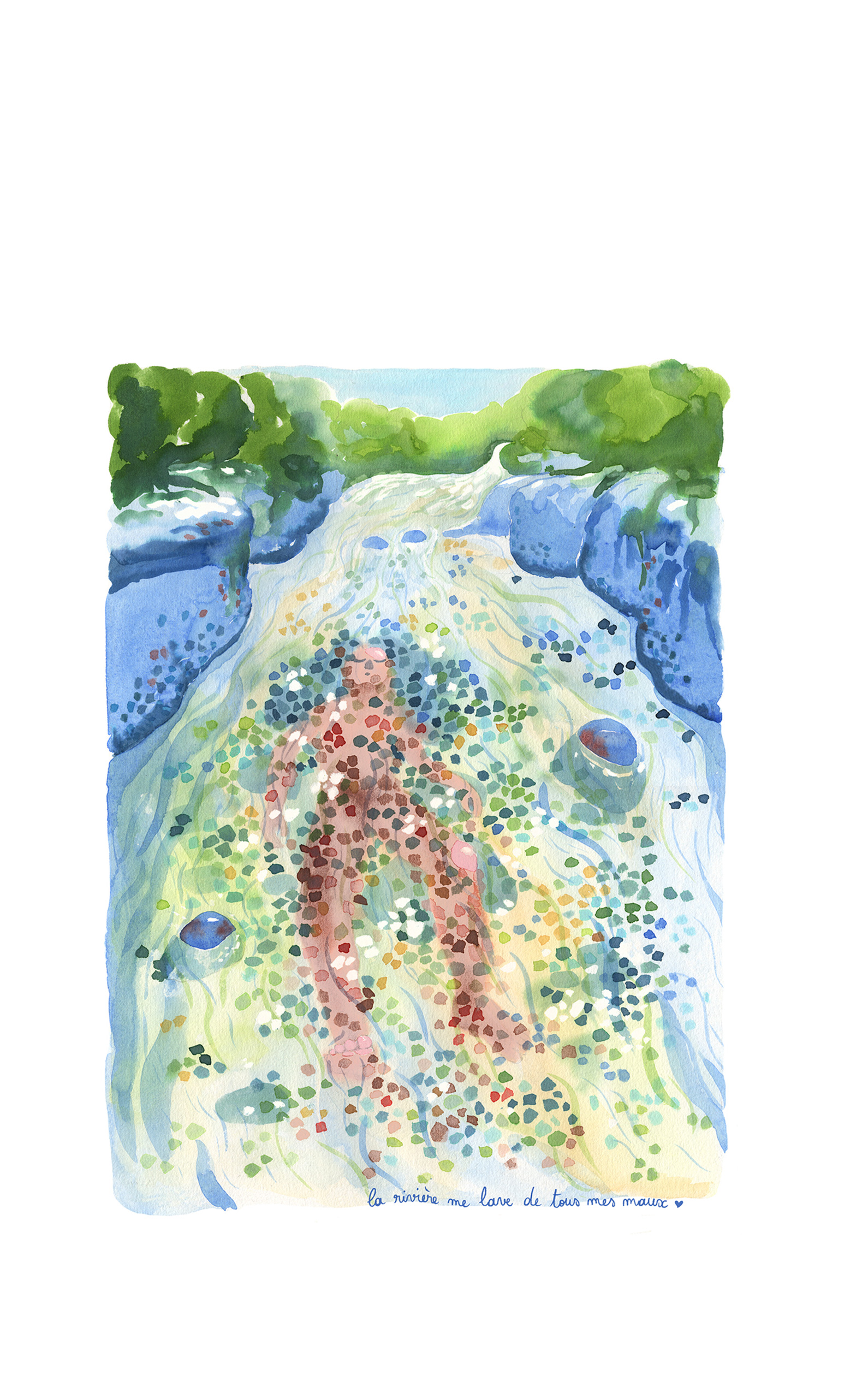 <i>La rivière me lave de tous mes maux</i>, encres, 2025