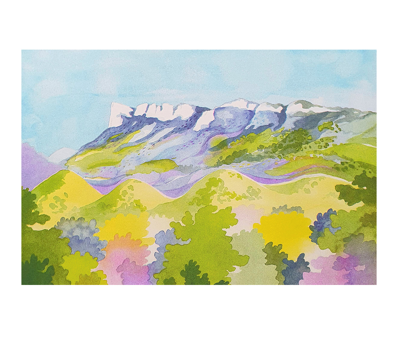 <i>Les Trois Becs</i>, aquarelle imprimée en risographie, 2025