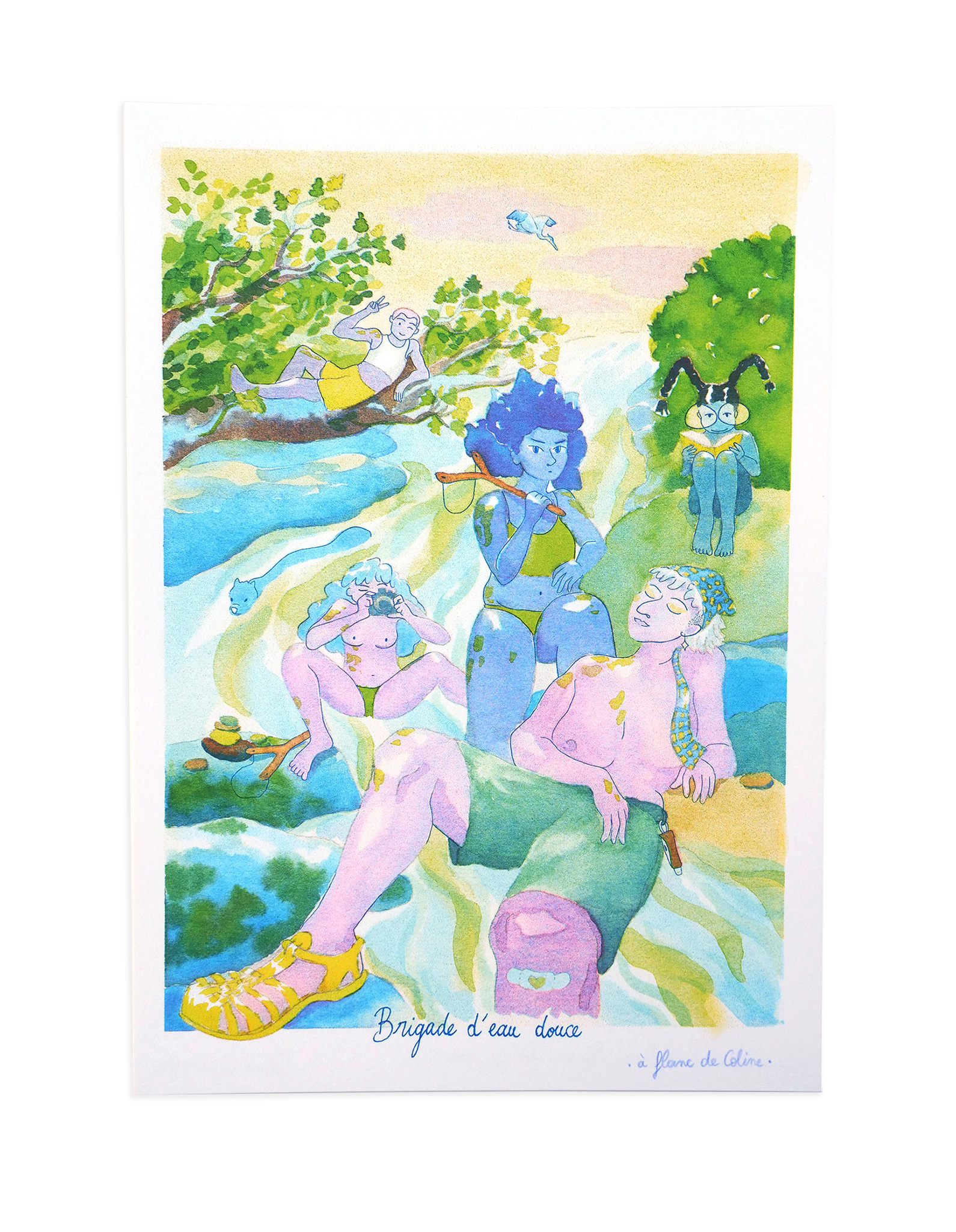 <i>Brigade d'eau douce</i>, aquarelle imprimée en risographie, 2025